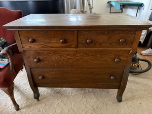 Antique Oak 4 Drawer Dresser Chest Serpentine Sides 35in Tall