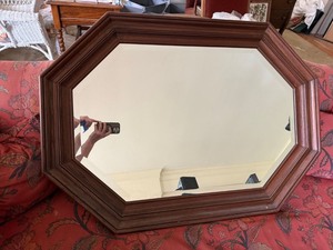 Vintage Octagonal Wood Framed Wall Mirror 41 x 29 Traditional