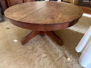 Vintage Round Wood Pedestal Coffee Table 42 in Rustic Finish Good