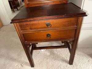 Vintage Wood Sewing Cabinet End Table 2 Drawer Flip Top Storage