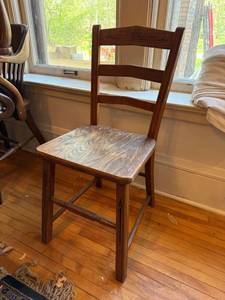 Antique Oak Ladder Back Side Chair Stenciled Detail 14in Seat Worn