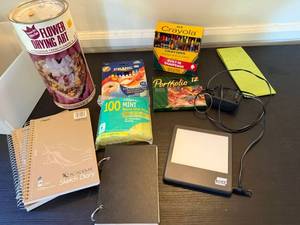 Variety of Art Supplies including Logan A-7A Light Pad Art Supply Lot Mead Crayola Prang Sketchbooks