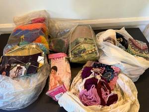 Mixed Needlepoint Yarn Craft Lot Canvases Kits Partial Projects