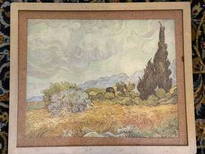Framed Van Gogh Wheat Field Landscape Print Textured Vintage