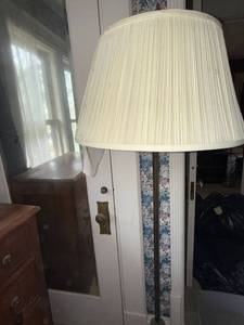 Vintage 3-Light Floor Lamp Pierced Base Pleated Shade Good Cond