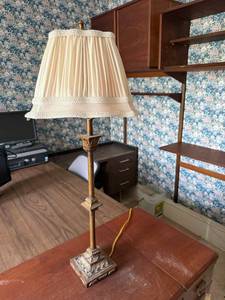 Vintage Brass Tone Table Lamp Pleated Shade 31in Traditional Decor