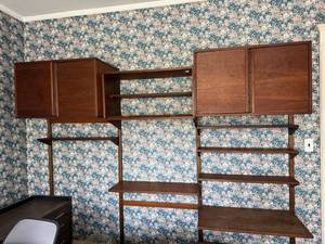 Mid Century Modern Teak Wall Unit Desk Shelving Cabinet Set