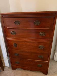 Vintage Wood Lingerie Chest Tall Dresser 5 Drawer Drop Front Top