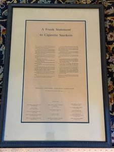 1954 Framed A Frank Statement to Cigarette Smokers Detroit Free Press