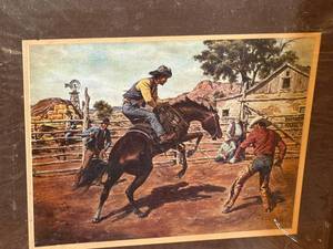 M. Nye Western Cowboy Horse Print Matted Ranch Scene Wall Art