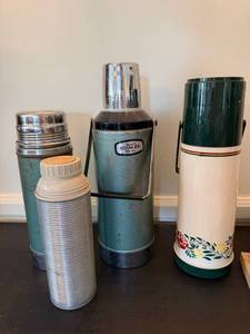 Vintage Thermos Lot Stanley Aladdin Floral Metal Vacuum Bottles 4 Pc