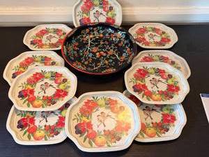 Daher Decorated Ware Tin Tray Lot 10 England Bird Floral Serving Trays