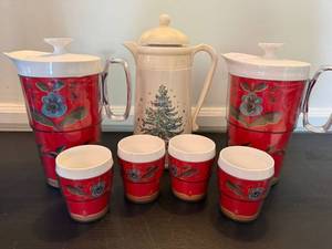 Vintage Thermo Designs Insulated Pitchers Cups Coffee Server Lot 7 Pc