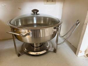 Round Stainless Steel Chafing Dish Buffet Server w Glass Lid Stand