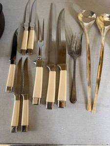 Vintage Sheffield Carving Knife Set Cream Handles 11 Pc Mixed Lot