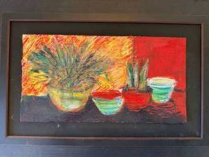 Bonnie Cutts Framed Acrylic on Paper Pointed Leaves 2000 Artwork