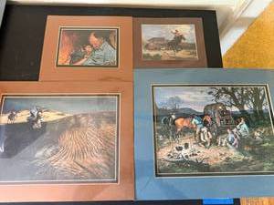 Framed Western Country Art Print Set of 4 Matted Wall Decor Lot