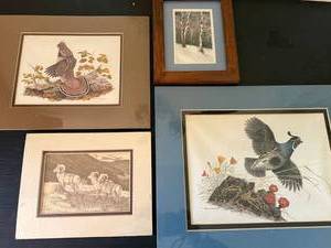 Dale C. Thompson Framed Wildlife Prints Lot of 4 Rustic Cabin Art