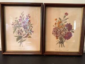 Vintage Framed Floral Botanical Prints Pair French Labels 11x14