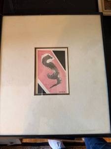 Signed Abstract Mixed Media Framed Artwork Pink Black c.1939 12in