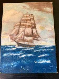 Vintage Nautical Ship Painting on Grumbacher Canvas Panel 9x12