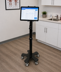 MSRP $1000 Valhalla Mobile Tech Stand Medical Tablet Cart VESA Mount Tilt Swivel Wipeable Surfaces Smooth Rolling Casters Perfect For Telemedicine Video Interpreting Patient Engagement iPadTablet Use In Hospitals STAND ONLY Great Condition
