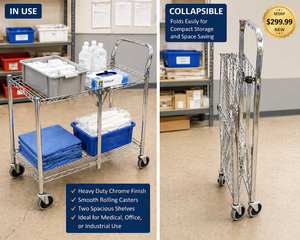 MSRP $300 Luxor WSCC-2 Two-Shelf Collapsible Wire Utility Cart - Heavy-Duty Steel, Easy Maneuverability, Space Saving Rolling Transport Cart Perfect For Medical Facilities Warehouses Mailrooms Retail Stock Rooms &amp Heavy Equipment