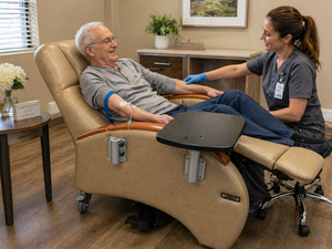 Reclining Patient Treatment Chair Medical Exam Chair w Moving Side Table Adjustable Comfort Chair Perfect For Clinics Dialysis Infusion Tattoo PMU Med Spa Treatments Recovery Rooms Patient Procedures &amp Long Appointments