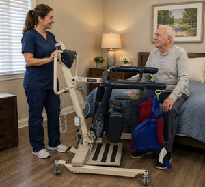 MedCare H500 Care Bar Stand-N-Weigh Patient Lift w Built In Scale 500 lb Capacity Sit To Stand Transfer Aid Padded Knee Supports Great For Toileting Brief Changes Pivot Transfers Assisted Living Nursing Homes Rehab & Home Care