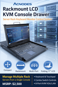 MSRP $2500&nbspAcnodes rackmount LCD KVM console wintegrated keyboard &amp touchpad monitor For server racks &amp control systems allowing multiple machines managed from a single console - Great Condition A few scuffs on the outside