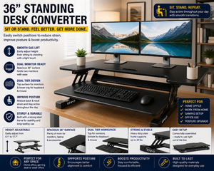VIVO Standing Desk Converter 36 Sit To Stand Desk Riser Dual Tier Workstation Smooth Gas Lift Height Adjuster Holds Dual Monitors  Keyboard Great For home office, gaming desk, work-from-home setup &amp posture upgrade