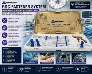 Innovasive ROC Fastener System Orthopedic Surgical Instrument Tray Complete Specialty Tool Kit w Drill Guides Handles  Bits Designed For bone fastener placement &amp repair procedures High value medical set
