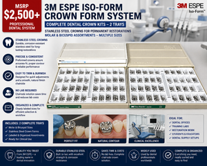 MSRP $2500 2 Trays 3M ESPE Iso-Form Stainless Steel Crown Forms Complete Dental Kits Permanent MolarBicuspid Crown Assortment Snap Fit Preformed Crowns Easy TrimBurnish No lab needed For dental restoration work, training labs &amp dental supply setups