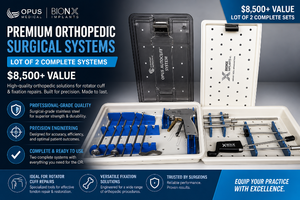 MSRP $8,500. Lot of 2 sets Opus AutoCuff System & Bionx Implants. High-quality ortho tools for rotator cuff & fixation repairs. Durable, surgical-grade stainless- # 67542, #66110.