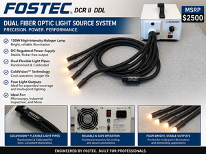 Fostec DCR II DDL Light Source. High-intensity 150W halogen lamp, DC regulated for stable, flicker-free light. Ideal for precision microscopy and industrial inspection. Includes gooseneck fiber optic cable. #79376