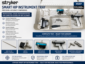 MSRP $15,000 Stryker Smart Hip Instrument Tray (6007-035). Precise surgery tools for computer-guided hip replacements. Includes&nbsp6007-011-00 Pointer, Straight6007-8 Tracker6007-010-00 Tracker Blue6007-003-000 Orthlock &amp Sterilization Tray
