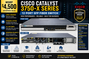Cisco Catalyst 3750-X 48 Port Network Switch Stackable Enterprise Powerhouse PoE Capable Built For cameras, phones, office networks & fast internet expansion Reliable business-grade IT upgrade #83528