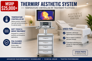 MSRP $25,000 ThermiRF Aesthetic Complete System w Cart &amp Monitor, Thermi VA RF Platform 2 Handpieces, RFE-10D Probe, Foot Pedal &amp Stimpod Nerve Locator, Temperature Controlled Soft Tissue Treatment, GREAT WORKING CONDITION See Description&nbsp