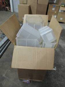 CLEAR, STACKABLE PLASTIC BINS.