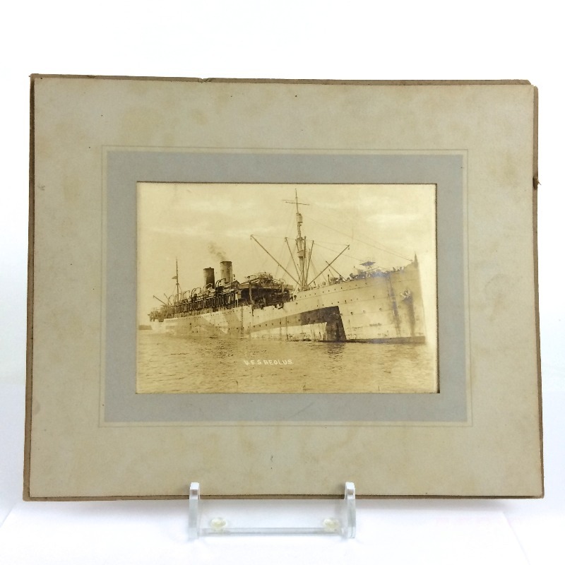 lot 20 image: Original WWI Photograph  U.S.S. Reolus Battle Ship  & buttons
