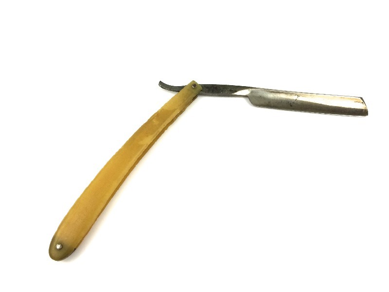 lot 18 image: Framed News-Week January 1937 of Barber & Antique Solingen Steel Straight Razor