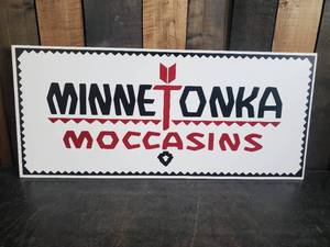 Vintage Store Display sign Minnetonka Moccasins Double Sided 13x30