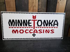 Large Minnetonka Moccasins Display Sign in Good Condition 2 Sided