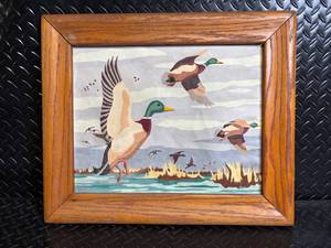 Duck in Flight Painting - Framed Wood Frame Wall Art 16x20 in