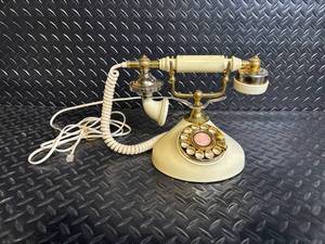 Vintage Brass and Ivory Rotary Dial Desk Telephone with Coiled Cord