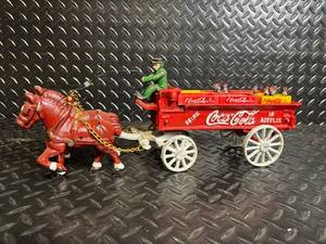 Vintage Coca-Cola Bottles Wagon Tin Toy with Driver and Horses