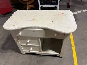Distressed White Painted Wood Desk with Drawers - Vintage