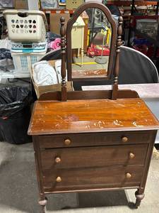 Square Brand Vanity Dresser with Arch Mirror - Dark Wood Finish