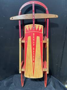 Royal Racer Wooden Toboggan Snow Sled with Red Metal Frame