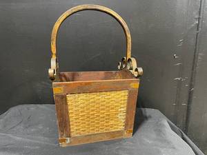 Vintage Wicker Market Basket with Iron Arch Handle